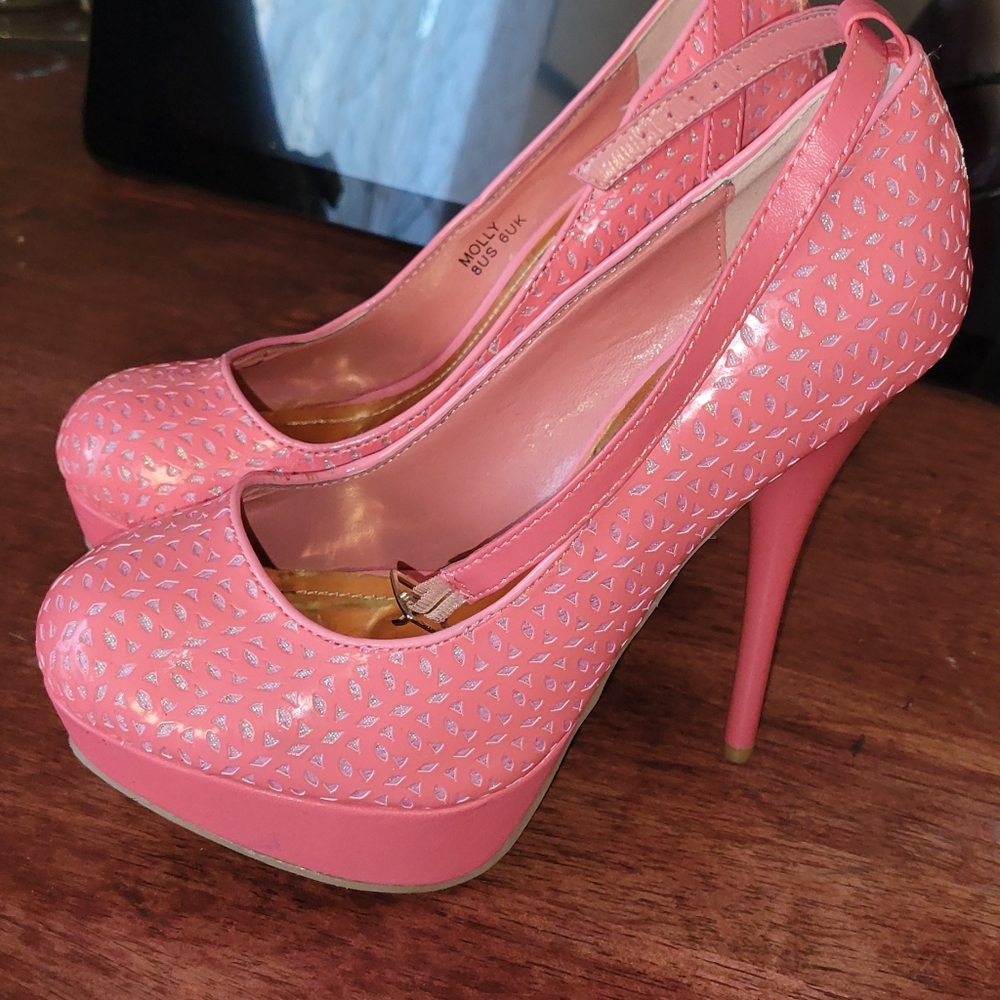 Pink ankle strap heels